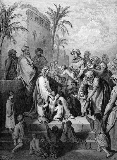 Gesù benedice i bambini, incisione di Doré da Gustave Dore